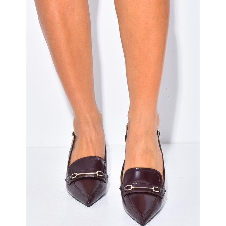 Escarpins vernis slingback style mocassins à attache dorée