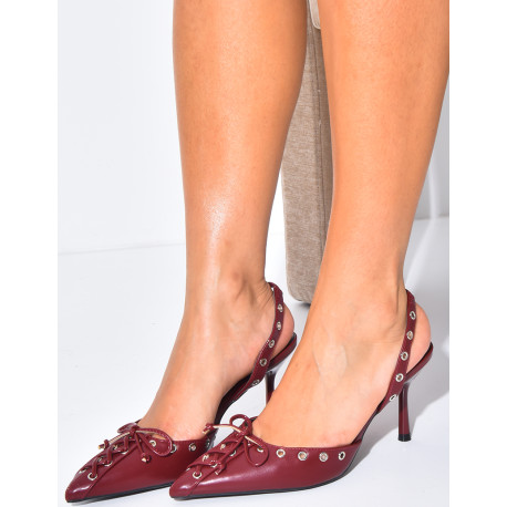 Escarpins en similicuir à lacets et œillets slingback