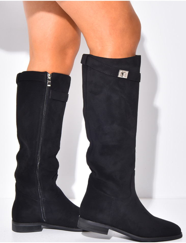 Bottes plates cavalière à bout rond et sangle