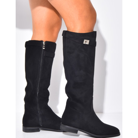 Bottes plates cavalière à bout rond et sangle