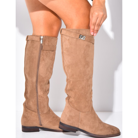 Bottes plates cavalière à bout rond et sangle