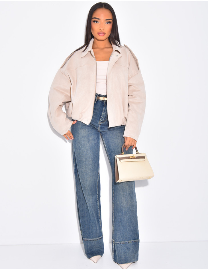 Veste oversize en suédine beige clair