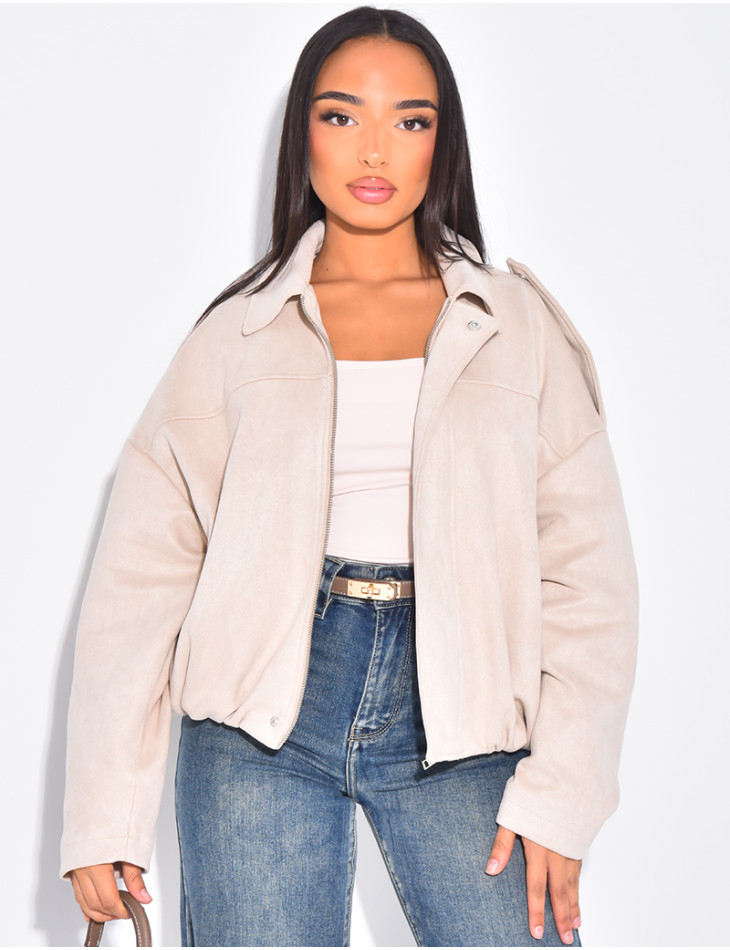 Veste oversize en suédine beige clair
