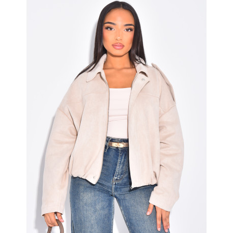 Veste oversize en suédine beige clair