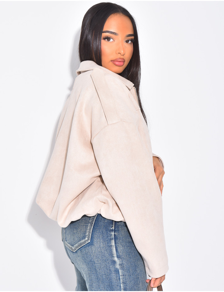 Veste oversize en suédine beige clair