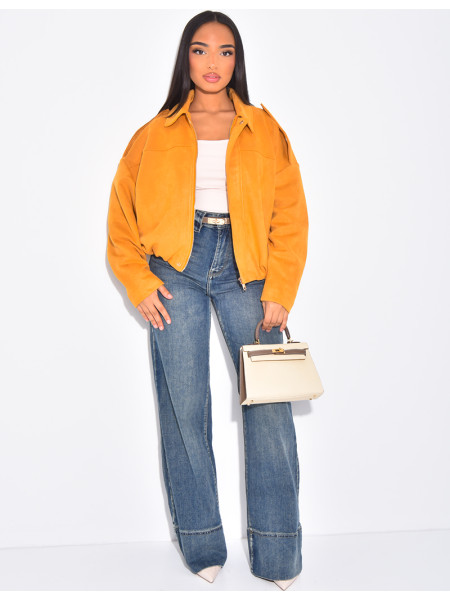 Veste oversize en suédine moutarde