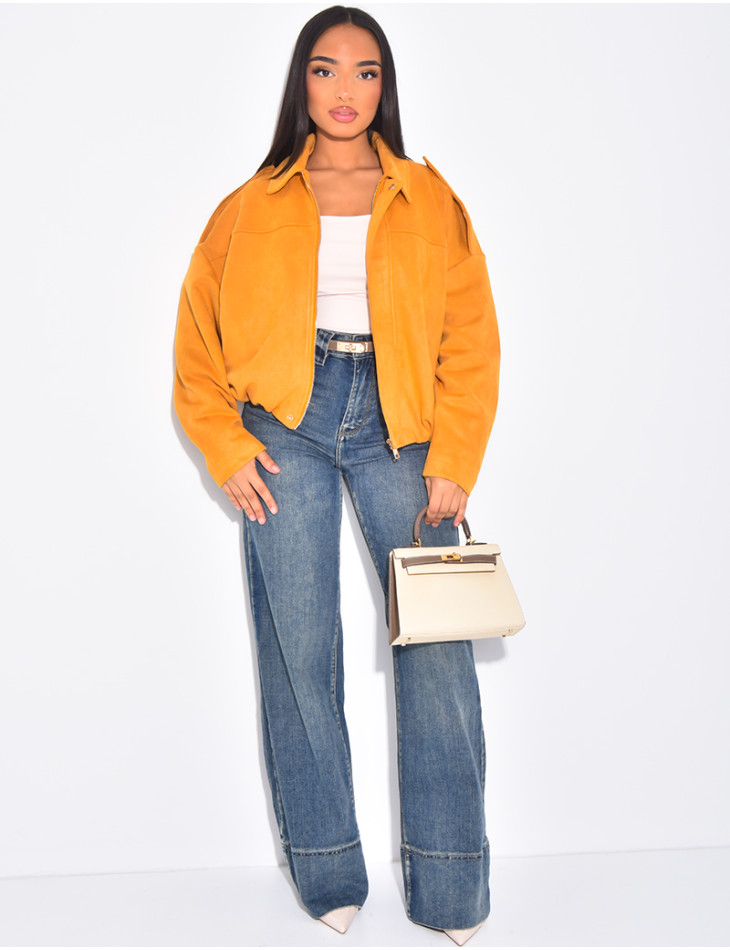Veste oversize en suédine moutarde