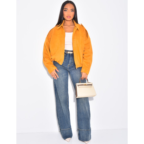 Veste oversize en suédine moutarde