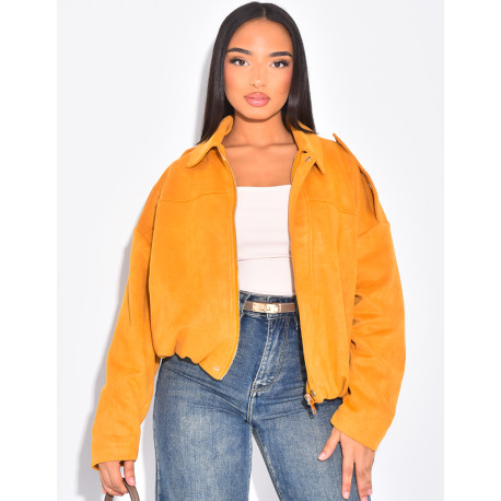 Veste oversize en suédine moutarde
