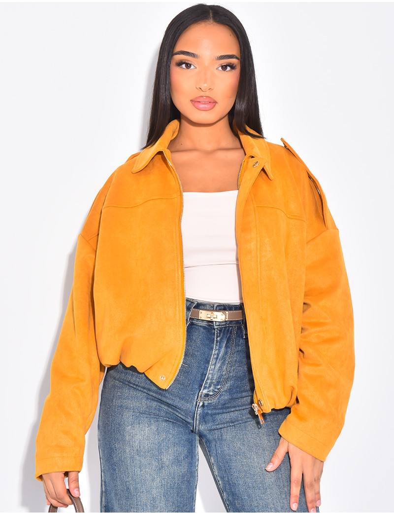 Veste oversize en suédine moutarde