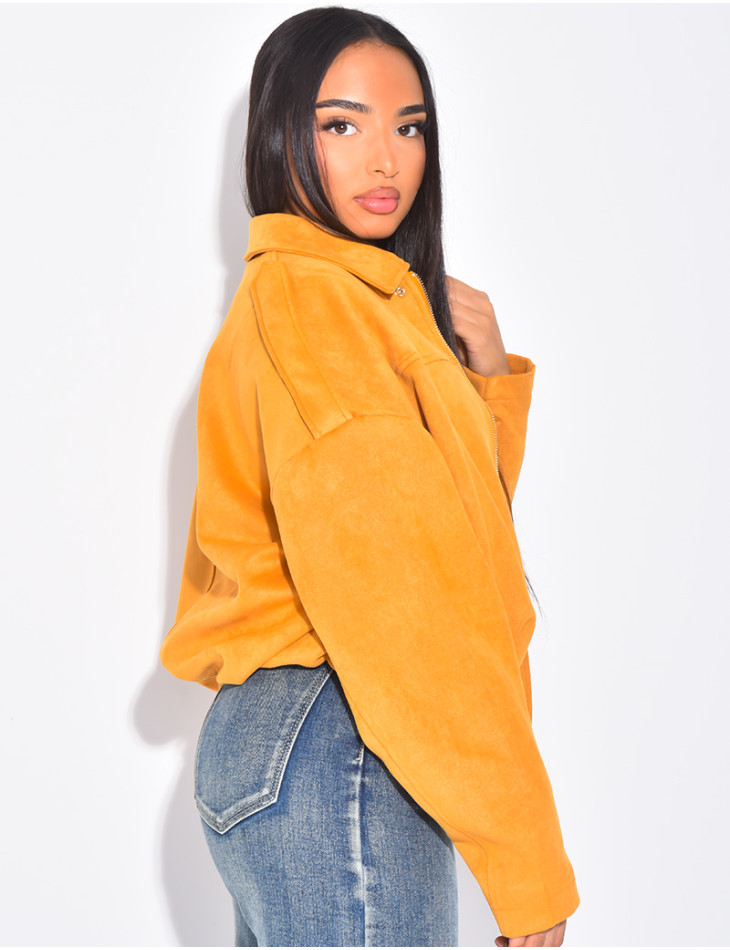 Veste oversize en suédine moutarde