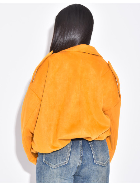 Veste oversize en suédine moutarde