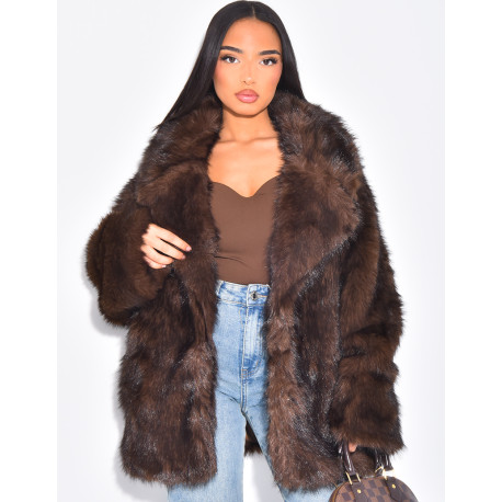 Manteau mi long en fausse fourrure