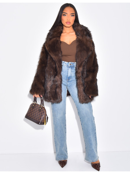 Mid-length faux fur coat