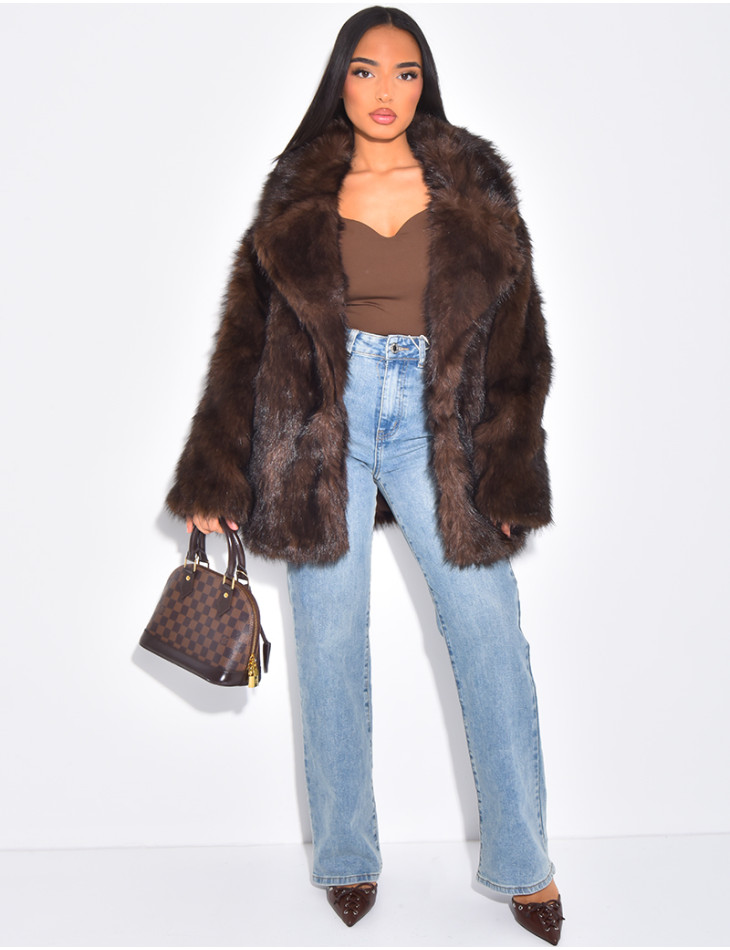 Mid-length faux fur coat