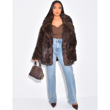 Mid-length faux fur coat