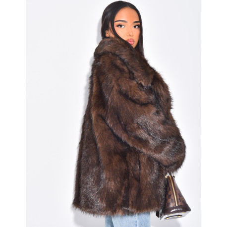 Mid-length faux fur coat