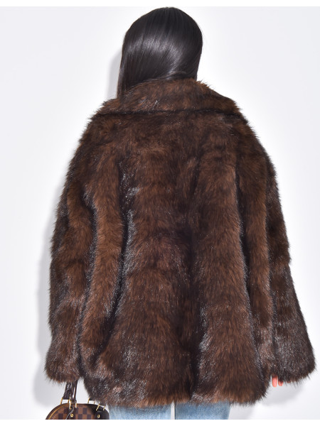 Mid-length faux fur coat