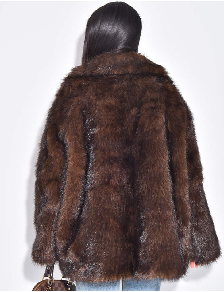 Mid-length faux fur coat