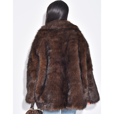 Mid-length faux fur coat