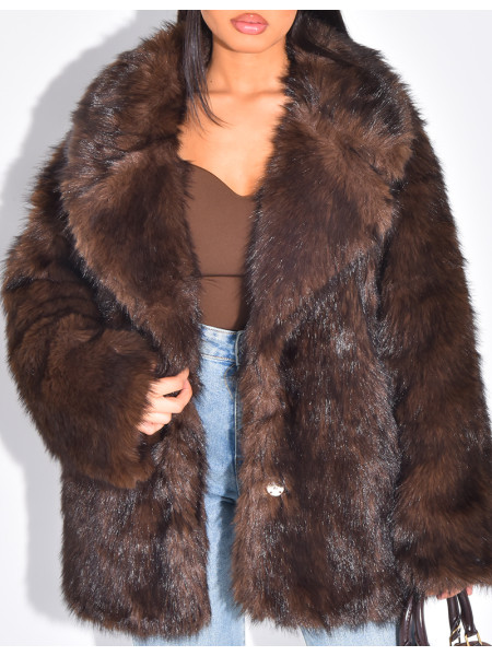 Mid-length faux fur coat
