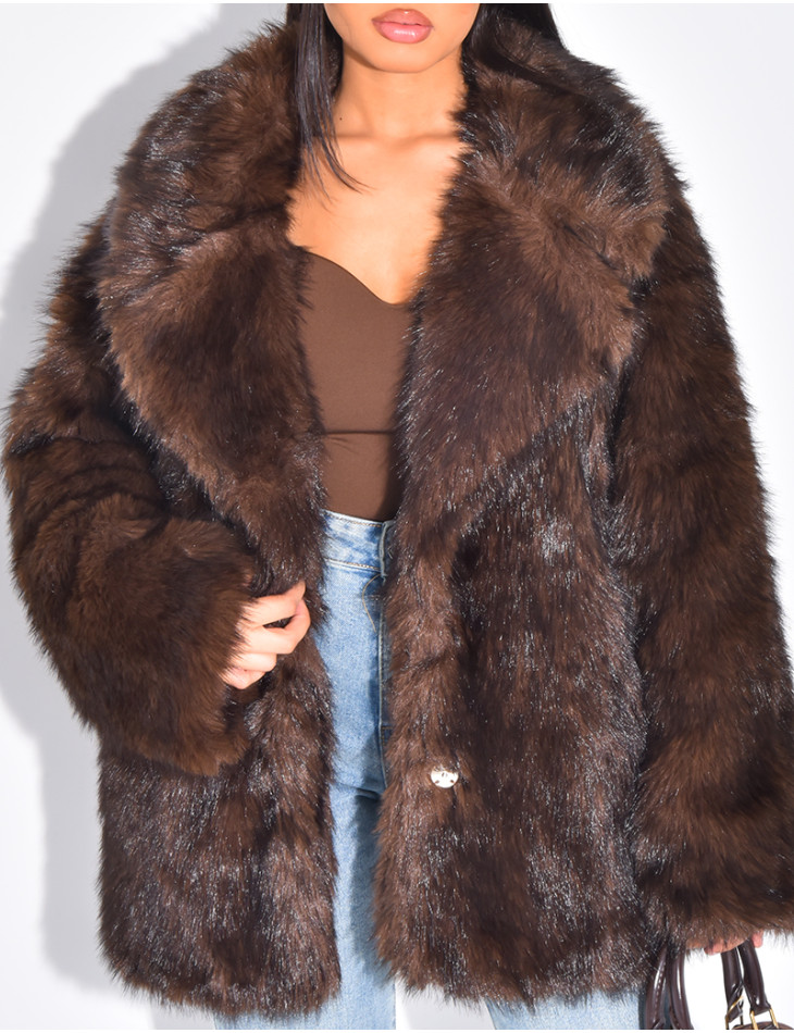 Mid-length faux fur coat