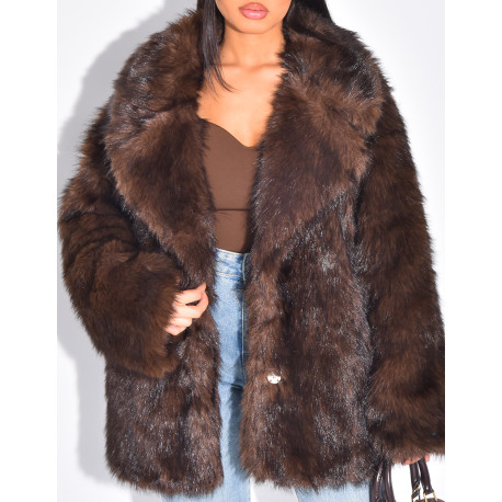 Mid-length faux fur coat