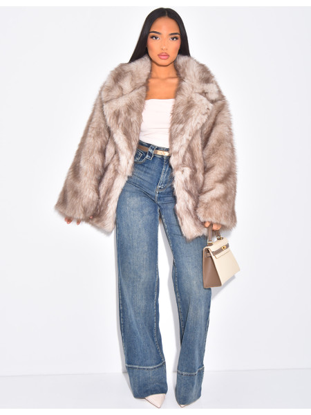 Manteau mi long en fausse fourrure