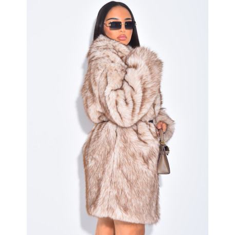 Mittellange Kunstfelljacke mit Gürtel