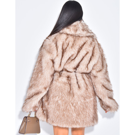 Mittellange Kunstfelljacke mit Gürtel