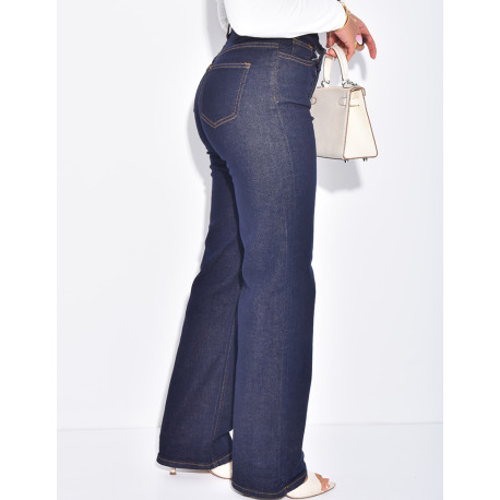 High-waisted straight-leg jeans with crossover button fastening