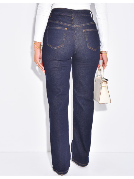 High-waisted straight-leg jeans with crossover button fastening