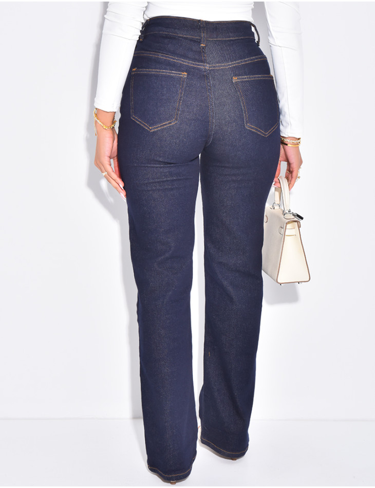 High-waisted straight-leg jeans with crossover button fastening