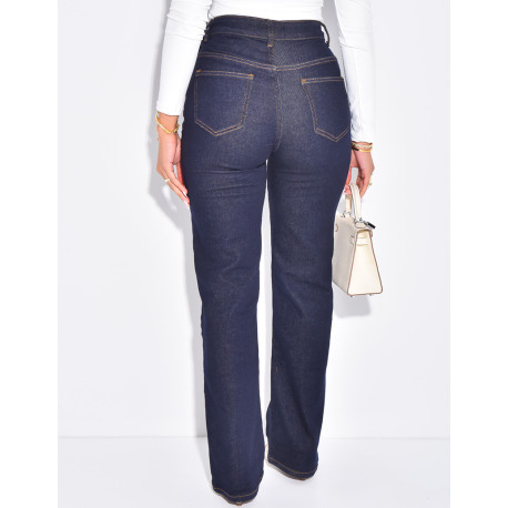 High-waisted straight-leg jeans with crossover button fastening