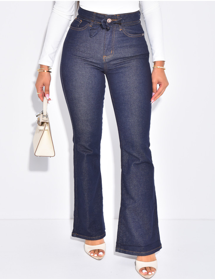 Jeans flare bleu brut à nouer à la taille