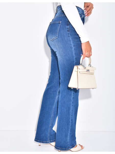 Jeans mit hoher Taille, geradem Schnitt und gekreuzter Knopfleiste