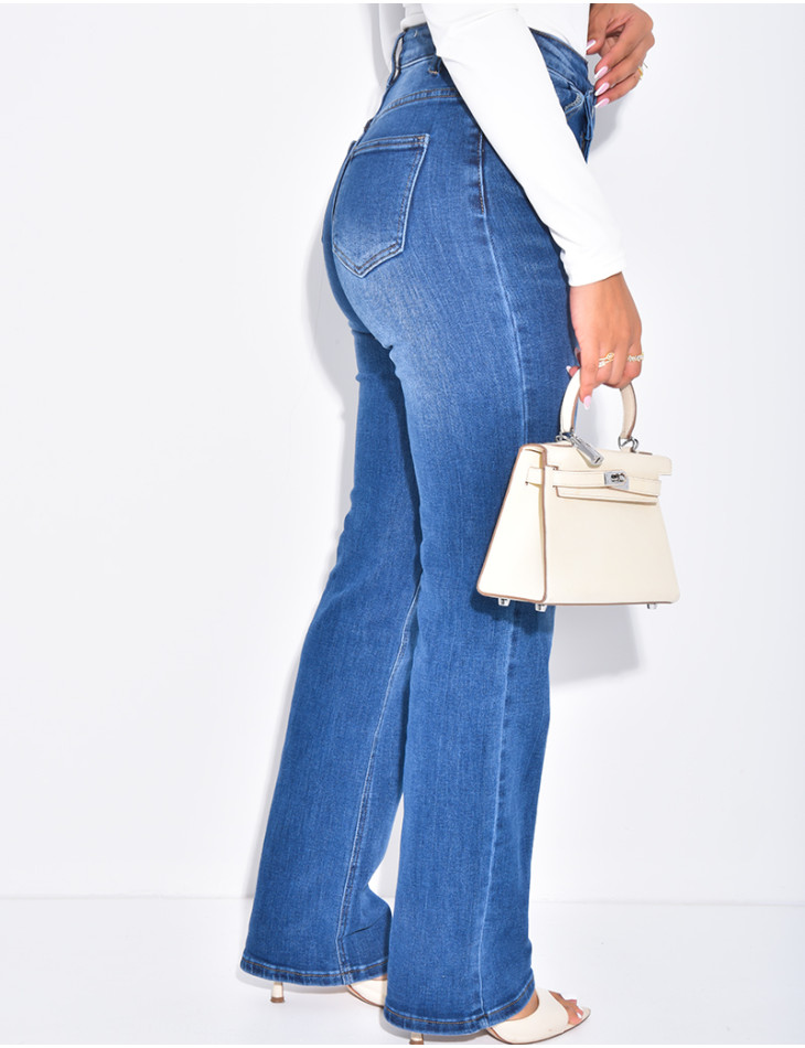 Jeans mit hoher Taille, geradem Schnitt und gekreuzter Knopfleiste