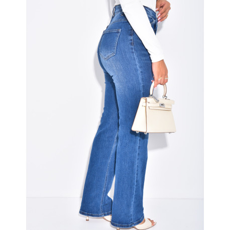 Jeans mit hoher Taille, geradem Schnitt und gekreuzter Knopfleiste