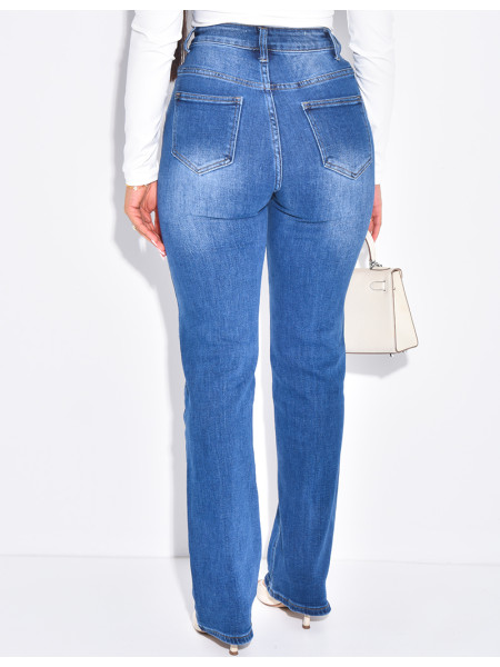 Jeans mit hoher Taille, geradem Schnitt und gekreuzter Knopfleiste