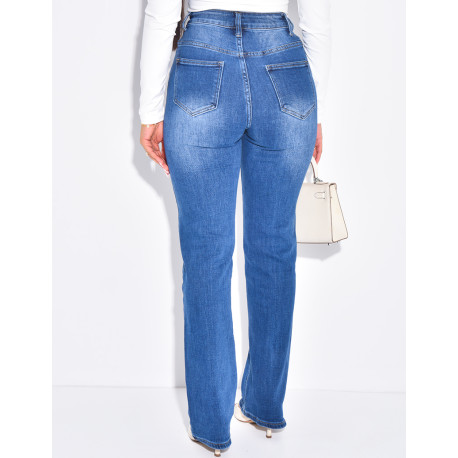 Jeans mit hoher Taille, geradem Schnitt und gekreuzter Knopfleiste