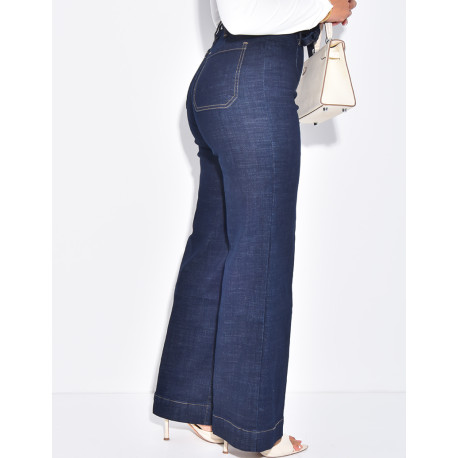 Weite Raw Denim Jeans mit Gürtel in der Taille