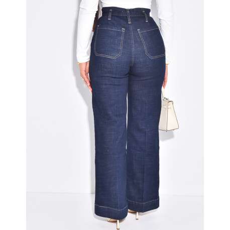 Weite Raw Denim Jeans mit Gürtel in der Taille