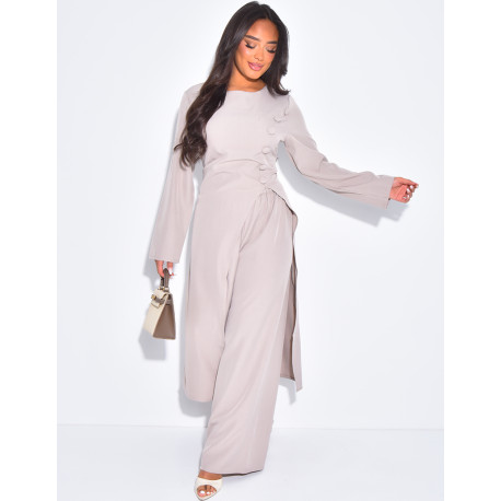 Ensemble tunique asymétrique boutonnée et pantalon droit