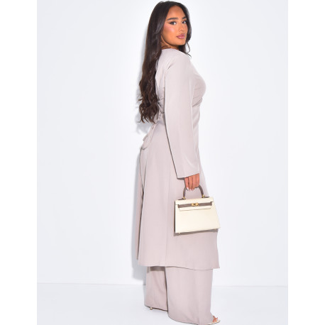 Asymmetrical buttoned tunic and straight trousers set