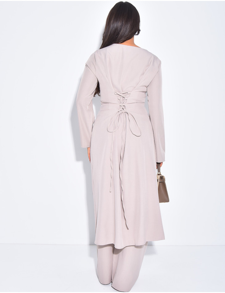 Asymmetrical buttoned tunic and straight trousers set