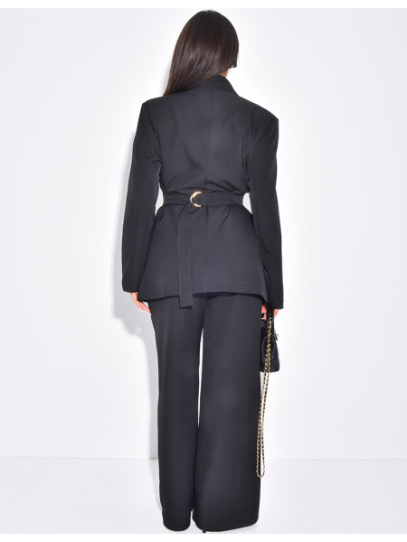 Set aus Blazer mit Stehkragen, im Rücken verstellbar, und gerade geschnittener Hose