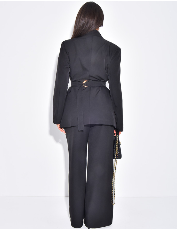 Set aus Blazer mit Stehkragen, im Rücken verstellbar, und gerade geschnittener Hose