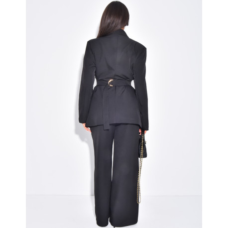 Set aus Blazer mit Stehkragen, im Rücken verstellbar, und gerade geschnittener Hose