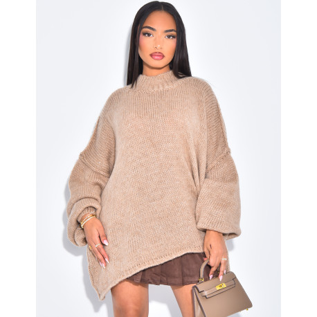 Oversized mohair jumper with stand-up collar