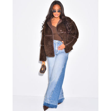 Straight oversized sheepskin jacket
